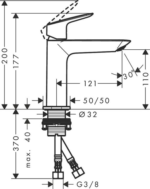 Actual product image hansgrohe HG single lever washbasin mixer 110 LOGIS with PushOpen pop-up waste chrome