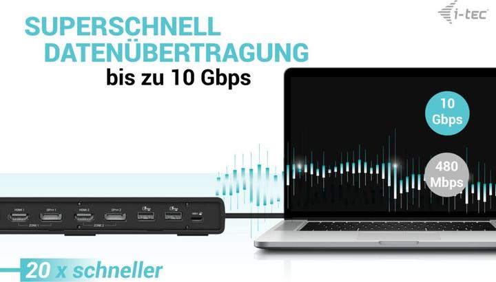 Image du produit i-tec USB-A/-C TB DUAL DOCK DOUBLE ÉCRAN DOCK PD 100W (USB-C, 8 Ports)
