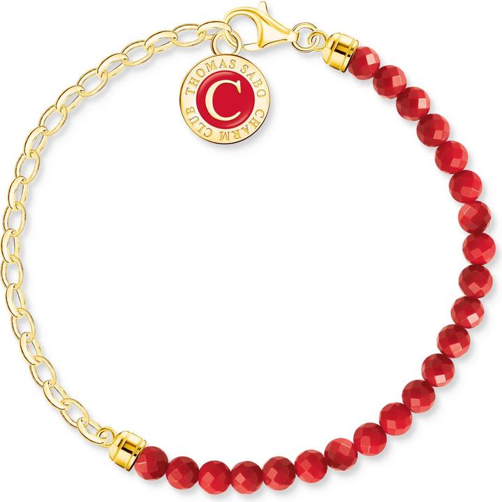 Immagine prodotto Thomas Sabo Member Bracciale Charm con perline rosse ed elementi di collegamento placcati in oro (17 cm, Argento 925, Smalto)