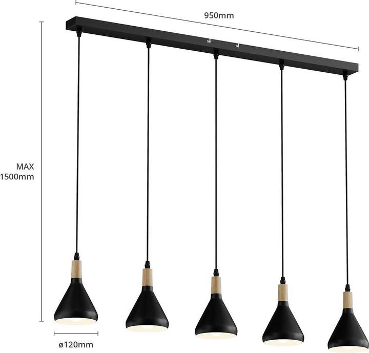 Immagine prodotto Lindby Lampada a sospensione Arina Nero/Legno (E14, 400 lm)