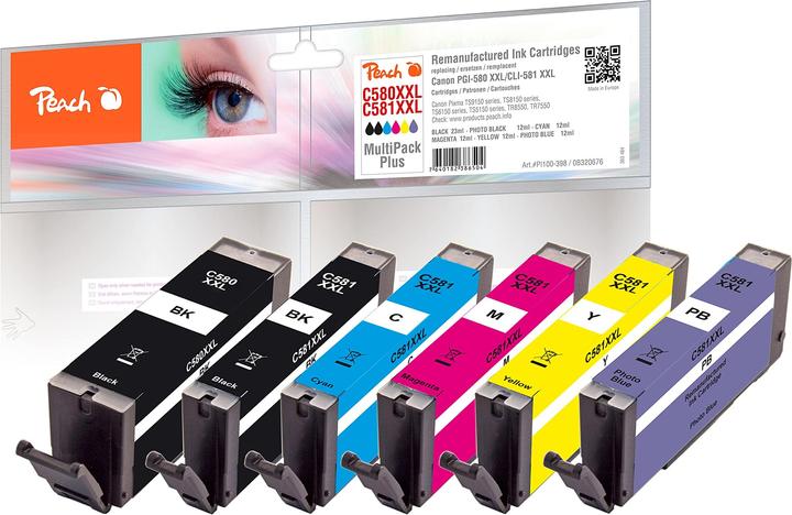 Peach Ink Canon PG/CLI-580/1XXL BK, PBK, C, M,Y (M, FC, Y, PBK, C)