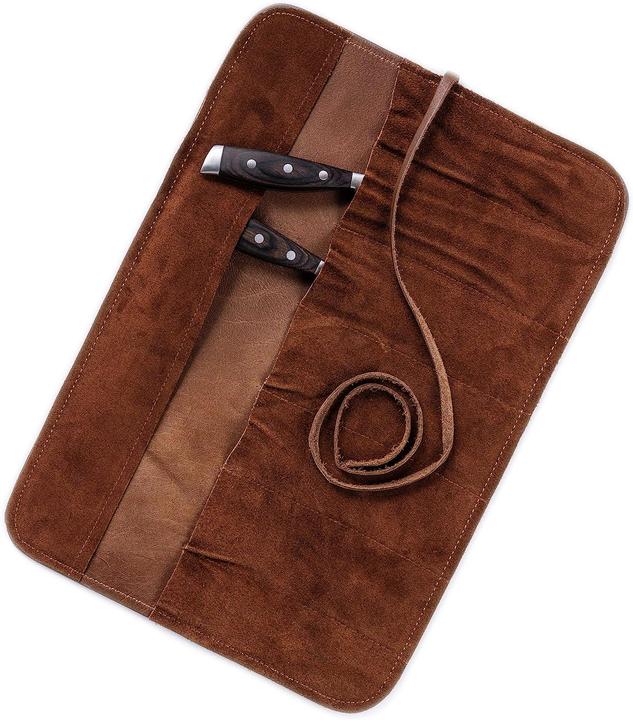 Actual product image Angus Stoke 7-way genuine leather chef's knife roll, brown