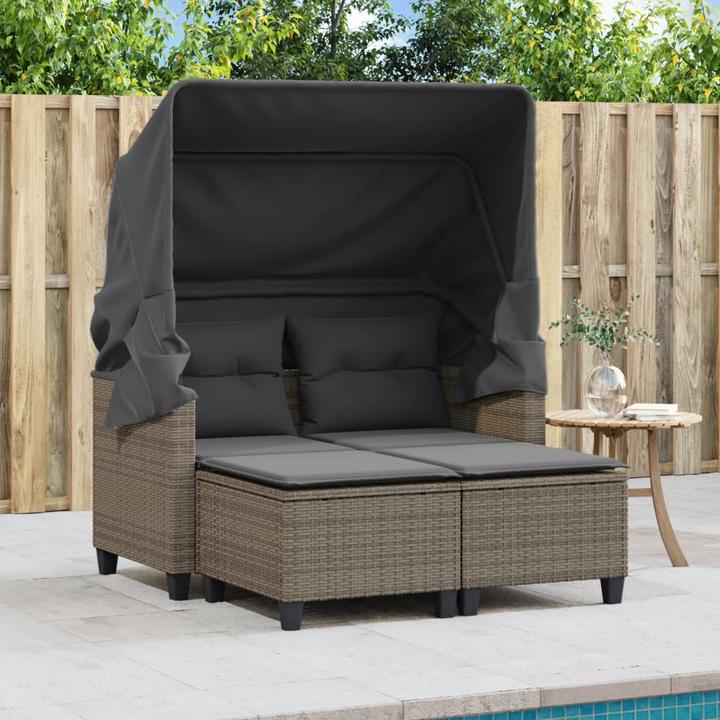 Produktbild VidaXL Gartensofa 2-Sitzer mit Dach und Hockern