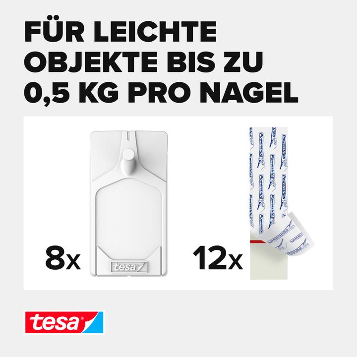 Produktbild tesa Klebenagel für Tapete & Putz, 0,5kg Halteleistung, spurlos ablösbar & wiederverwendbar, 8 Nägel