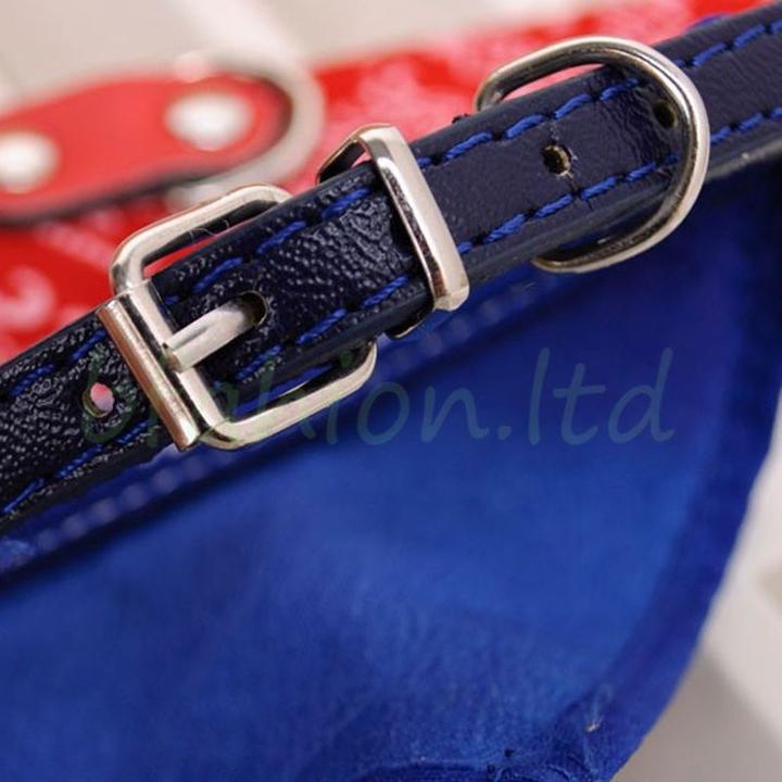 Produktbild Hermex Hundehalsband mit Tuch Bandana Katze Einstellbar Leder Stoff S BLAU (S, Hund, Hundesport)