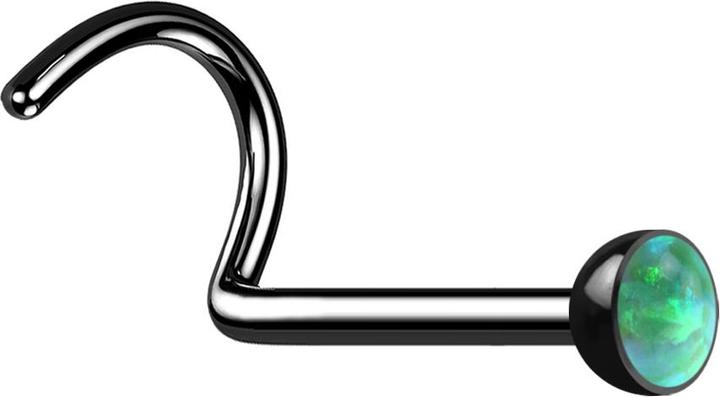 Image du produit Star Piercing Nasenstecker gebogen schwarz mit Opal grün (sans laiton, Acier chirurgical 316L)