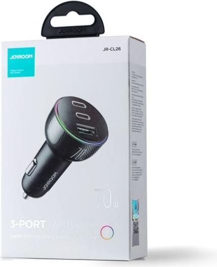 Immagine prodotto Joyroom Caricatore da auto PD multicolore con USB-A+ 2 x USB-C 70W - Nero