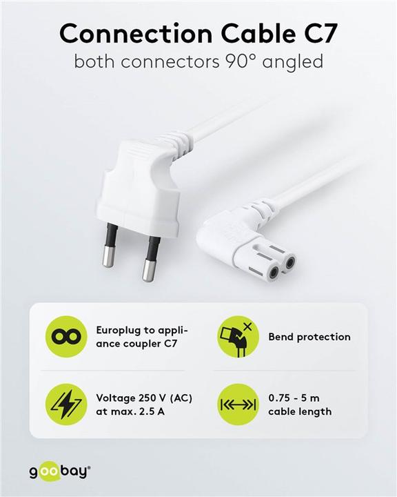 Immagine prodotto Goobay Cavo di connessione Euro angolato alle due estremità, 1 m, bianco (1 m)