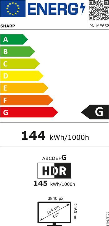 Energie-Label NEC ME652 65IN LFD UHD 450cd/qm (3840 x 2160 Pixel, 65")