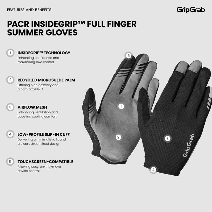 Actual product image GripGrab PACR InsideGrip™ Full Finger Summer Gloves (L)