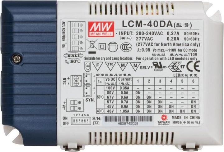 Actual product image MeanWell LCM-40DA LED Driver Constants