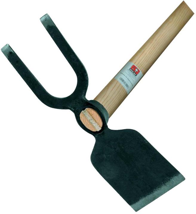 Actual product image Idealspaten Garden hoe with wide blade 2 blunt tines forged oval eye ash handle 135 cm