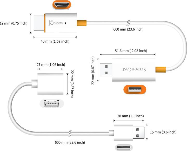 Actual product image j5Create HDMI (Typ A) — USB Typ A (0.60 m, HDMI, USB)