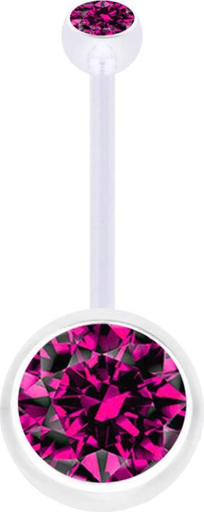 Produktbild Star Piercing Banane Schwangerschaft transparent mit zwei Kugeln Kristall gross fuchsia (Bioflex, ohne Messing)