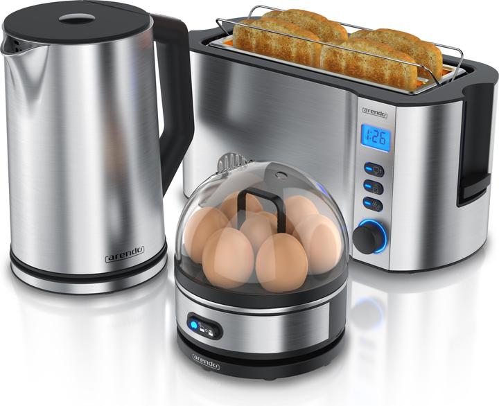 Actual product image Arendo Breakfast set, kettle 1.5l temperature selection, 4-slice toaster & egg cooker for 7 eggs, silver