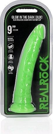 Produktbild RealRock Slim Realistic Dildo with Suction Cup - Glow in the Dark - 9" / 22,5 cm