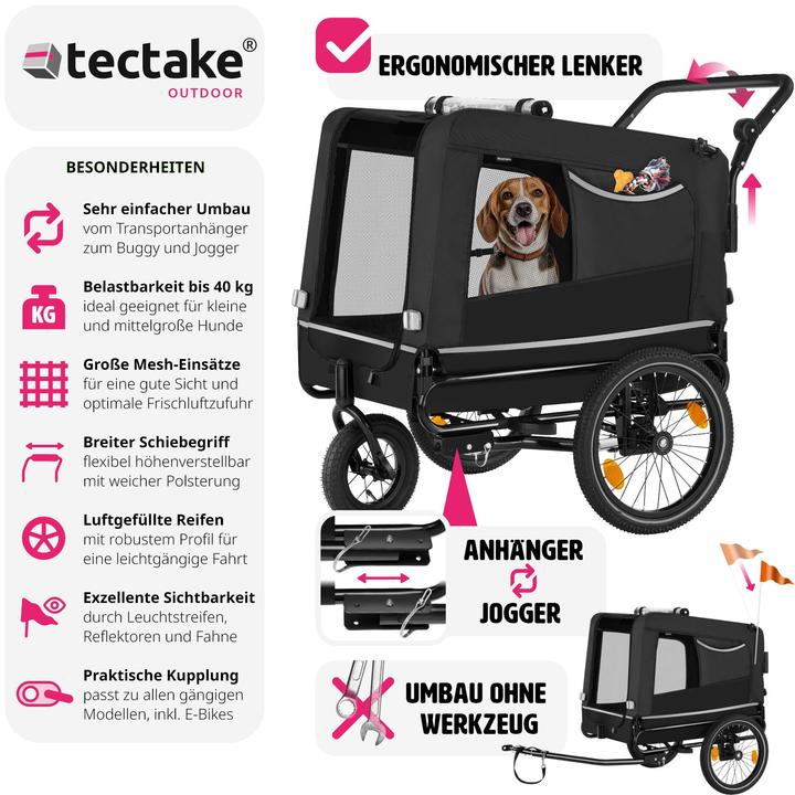 Produktbild tectake Hundeanhänger WoofRider multifunktional, faltbar, bis 40kg