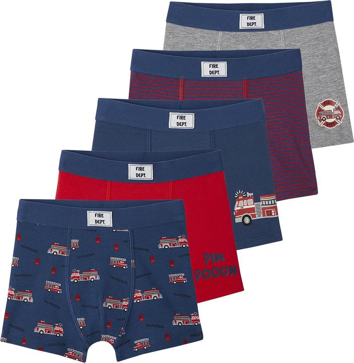 Vertbaudet 5er-Pack Jungen Boxershorts mit Bio-Baumwolle, Feuerwehr