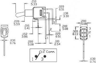 Immagine prodotto Velleman Interruttore a levetta verticale subminiaturizzato a 90° Spdt On-On