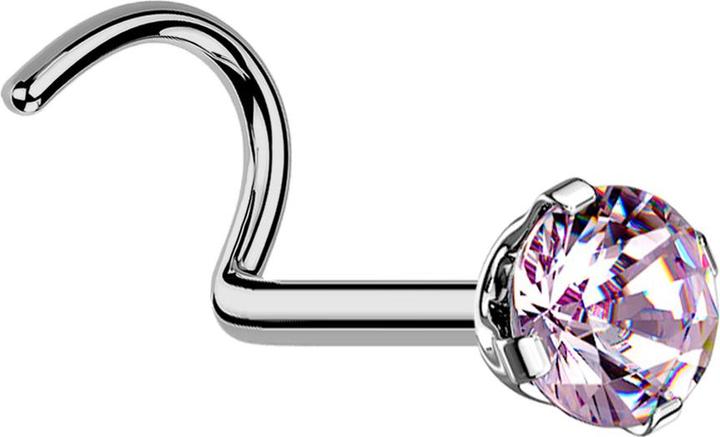 Immagine prodotto Star Piercing Nasenstecker gebogen silber runder Kristall pink gefasst (senza ottone, Titanio G23)