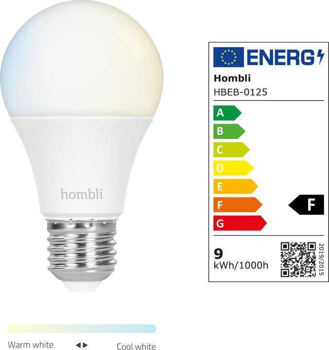 Energie-Label Hombli Smart Bulb CCT (E27, 9 W, 800 lm, 1 x, F)