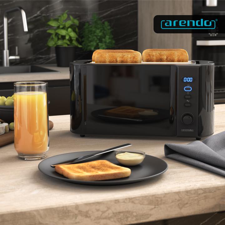 Produktbild Arendo Toaster Langschlitz Edelstahl 4 Scheiben, Brötchenaufsatz, Display mit Restzeitanzeige, Doppelwand