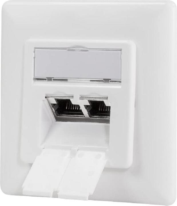 Produktbild LogiLink Cat.6A Netzwerkdose UP 2 x RJ45 geschirmt, signalweiss, senkrechte Kabelzuführung