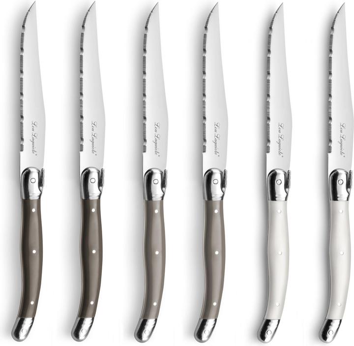 Produktbild Lou laguiole TRADITION Steakmesser Set 6-teilig, perle, pfeffer, taupe, hochglanzpoliert (6 Stück, Messer)