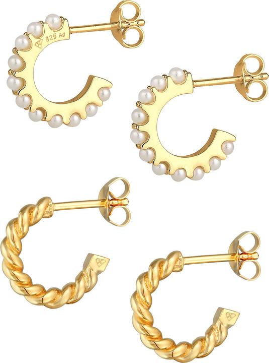 Immagine prodotto Elli Orecchini Creoles Corda di perline Elegante Argento 925 (Perla sintetica, Argento 925 placcato oro, Nessuna pietra)
