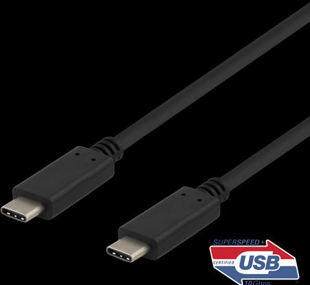 Actual product image Deltaco USB-C to USB-C Cable, 1m, 10Gbps, 100W 5A, USB 3.1 Gen Black USBC-1402 (1 m, USB 3.2 Gen 2)
