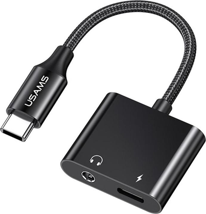 Produktbild Usams AU15 Adapter USB-C - jack 3.5m DAC + USB-C PD60W czarny/black SJ598YPTC01 (US-SJ598) (USB Typ C, 3.5mm Klinke)