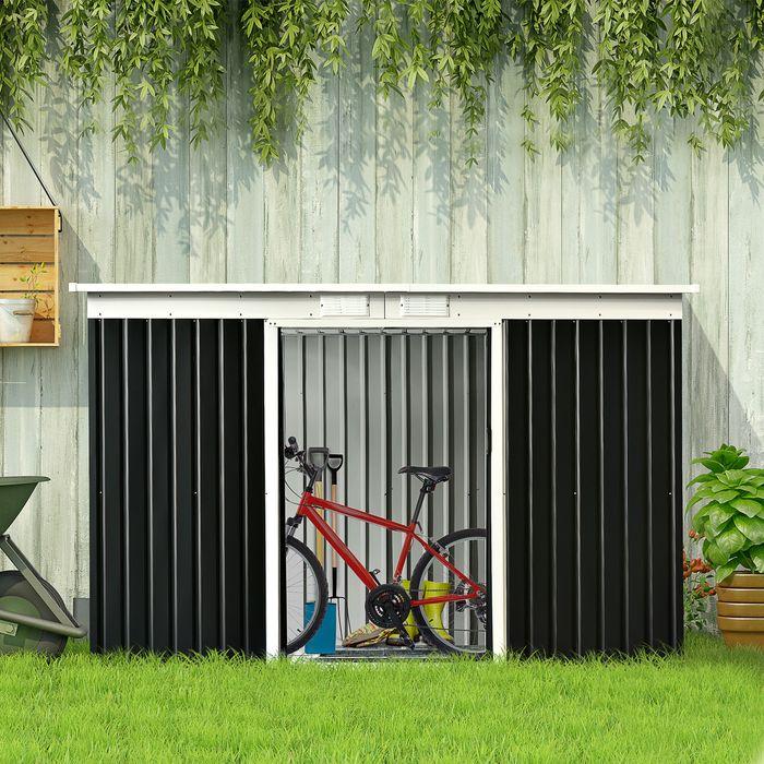 Produktbild Swisshandel24 Gerätehaus, Gartenhaus, Geräteschuppen mit Schiebetür, Lüftungsfenster, Pultdach, Outdoor, Stahl, Du