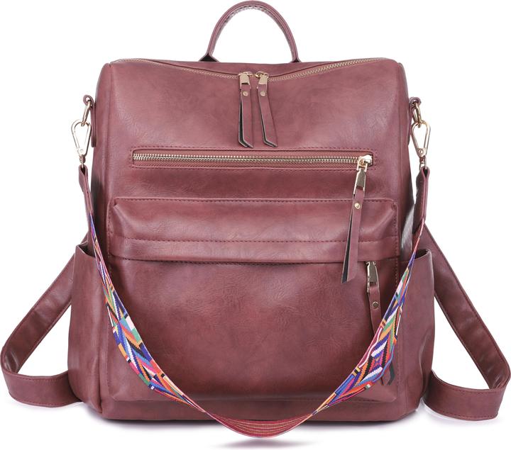 Only-Bags.Store Retro Backpack Handbag, Boho Strap Two-Way Shoulder Bag, Fashion Vegan Leather Schoolbag Daypack