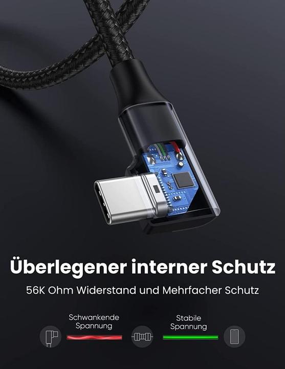 Actual product image Ugreen Angle cable USB to USB-C US385, 3A, 1m (black) (1 m, USB 3.0)