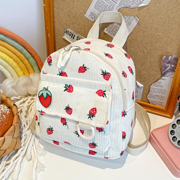 Produktbild Only-Bags.Store Niedliche Erdbeere Druck Samt Mini Rucksack, leichtes Polyester mit verstellbaren Riemen