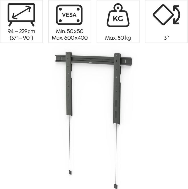 Produktbild Hama TV-Wandhalterung Ultraslim starr, 229 cm (90") bis 80 kg, extraflach, Anth. (Wand, 90", 80 kg)