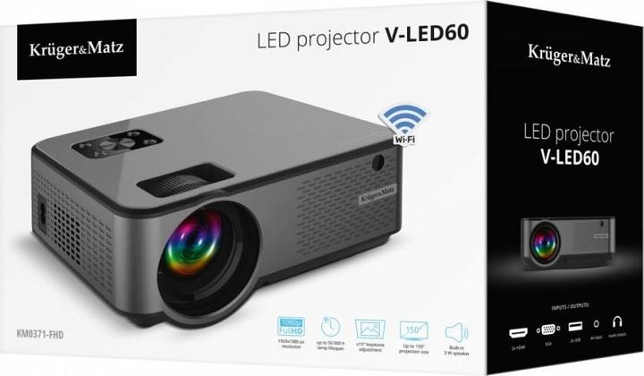 Image du produit Krüger&Matz Projektorius Kruger &amp  Matz V-LED60 LED su Wi-Fi FullHD (KM0371-FHD) (Full HD, 1000 lm)