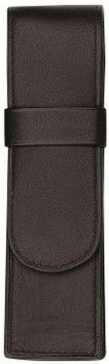 Schreibgeräte-Etui, für 2 Schreibgeräte, schwarz aus echtem Leder, verschliessbar mit einer Ü