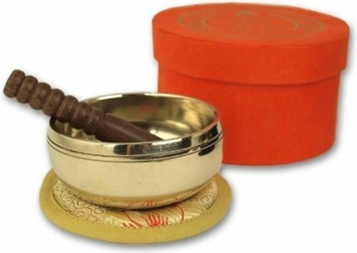 Produktbild Klangschalen-Center Kleine hochglanz Klangschale in orangefarbiger Box mit Buddha-Aufdruck (Deutsch)