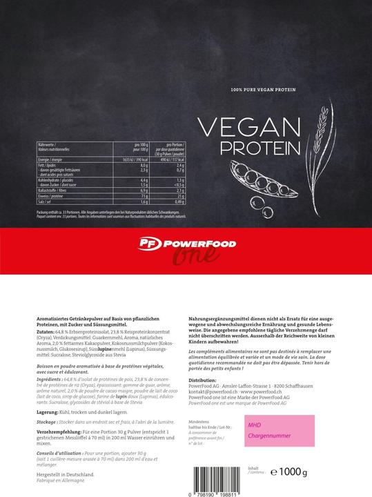 Immagine prodotto PowerFood One Proteine vegane (sacchetto da 1000g) (Cioccolato, 1 pz., 1000 g)