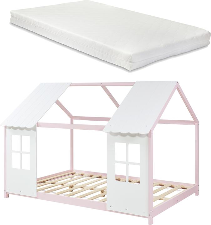 Immagine prodotto En.Casa Halboffenes Kinderbett Tostedt mit Matratze 120x200 cm Rosa/Weiss (120 x 200 cm)