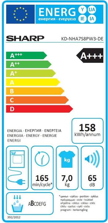 Label énergétique Sharp KD-NHA7S8PW3-DE (7 kg, Droite)