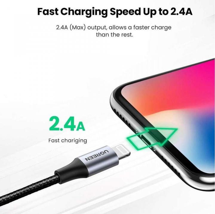 Produktbild Ugreen Lightning USB Nylon Alu MFi (1 m, USB 2.0)