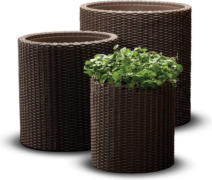 Produktbild Curver Keter 17197934 Pflanztopf Cylinder Planter, 3-er Set, S/M/L, Kunststoff, braun (28 cm)
