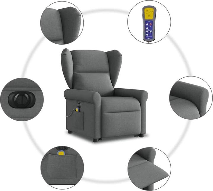 Produktbild VidaXL Elektrischer Massagesessel mit Aufstehhilfe Dunkelgrau Stoff