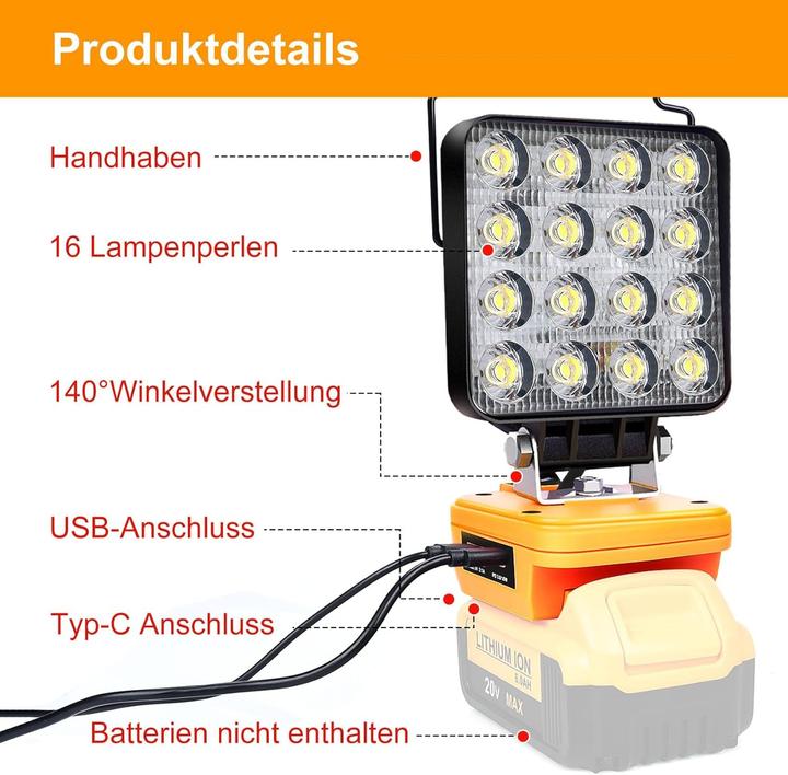 Produktbild ‎Edtran LED Arbeitsleuchte für Dewalt (6000 lm)