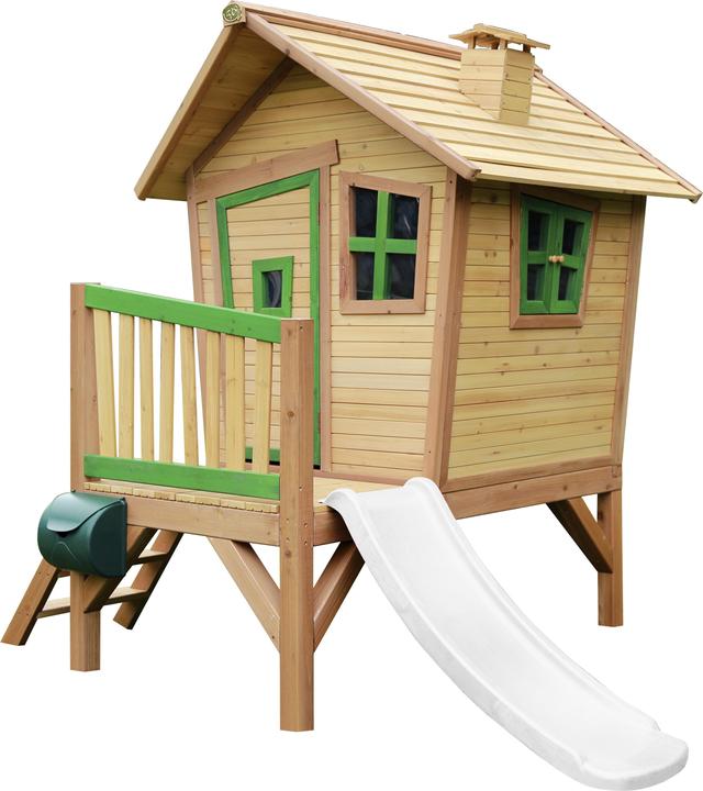 Produktbild Axi Robin Speelhuis in Bruin/Groen - Met Verdieping en Witte Glijbaan - Speelhuisje voor de tuin / buite