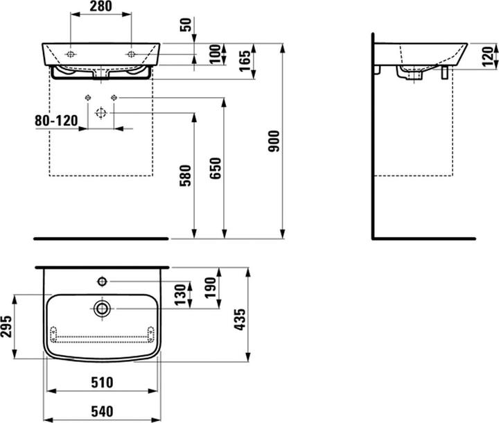 Image du produit Laufen MODERNA R lavabo 54x43,5x16,5cm, sans trou pour robinet, blanc (165 mm, 540 mm)