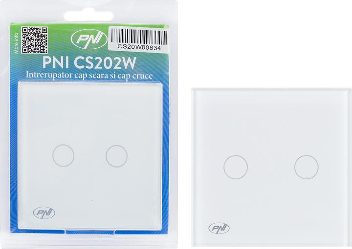 Produktbild PNI Leiterkopfschalter und Doppelkreuzkopfschalter mit Glasberührung CS202W, weiss mit LED-Anzeige, 8