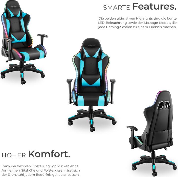 Produktbild tectake Gamingstuhl Tartaros, LED, Massagefunktion